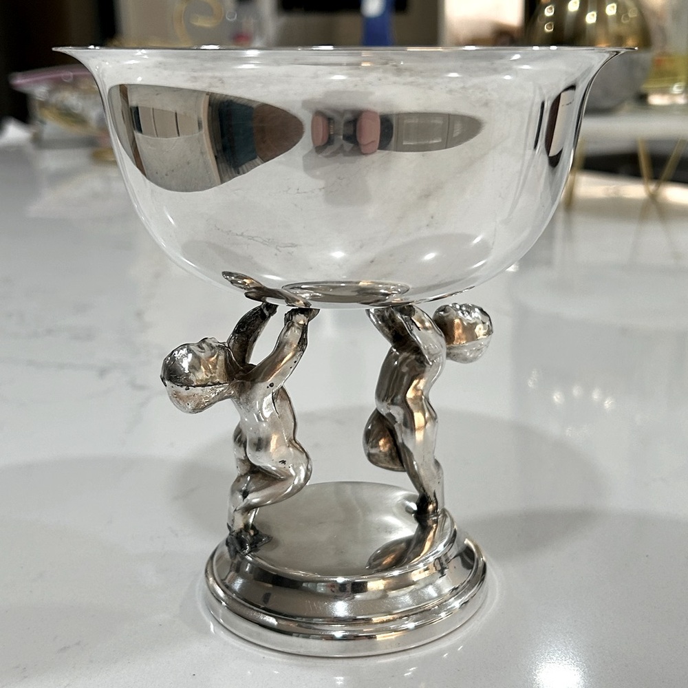 Vintage Lehman Brothers Silverplate Cherub Candy Dish Bowl Regency Deco 1958